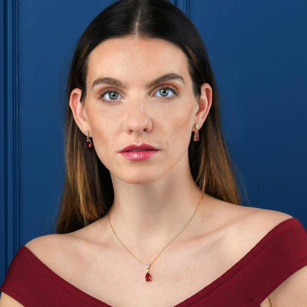 namana Gold Plated 925 Sterling Silver Red Pear Drop Pendant Necklace For Women
