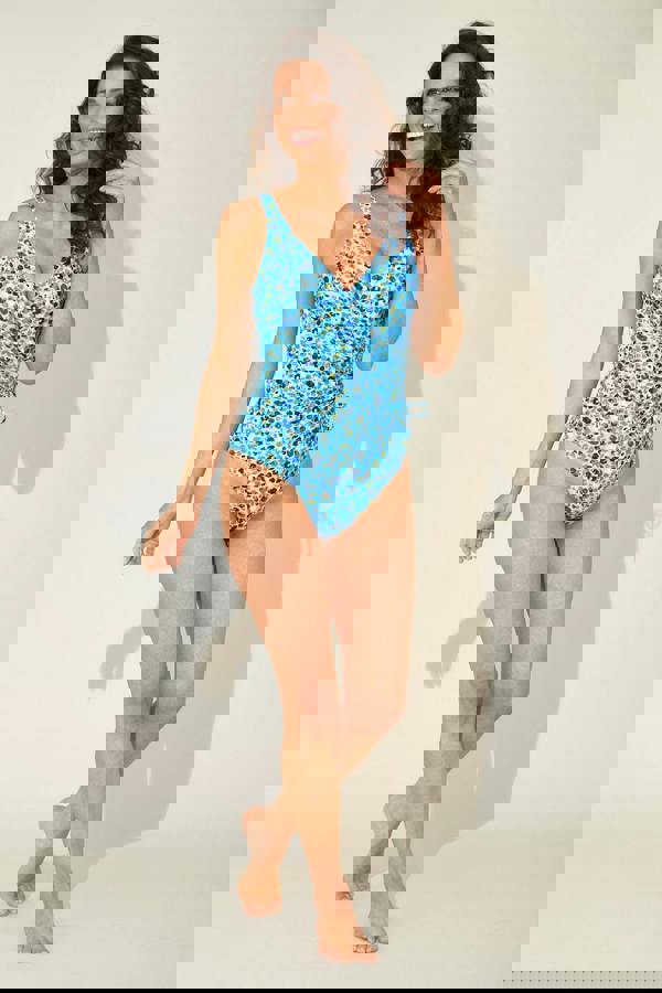 Blue Leopard Side Gather Swimsuit