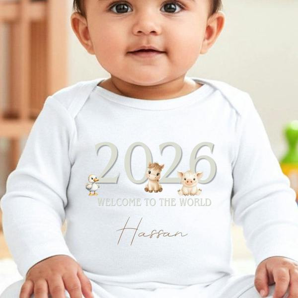 Personalised Grey Farm Animals Babygrow | Name Vest or Bib UK