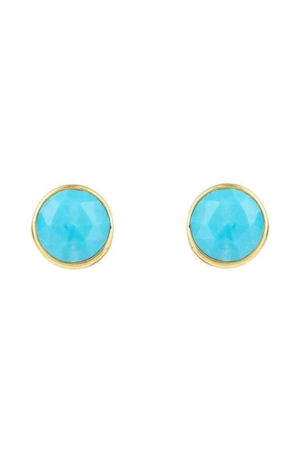 Latelita Medium Circle Gemstone Earrings Gold Turquoise