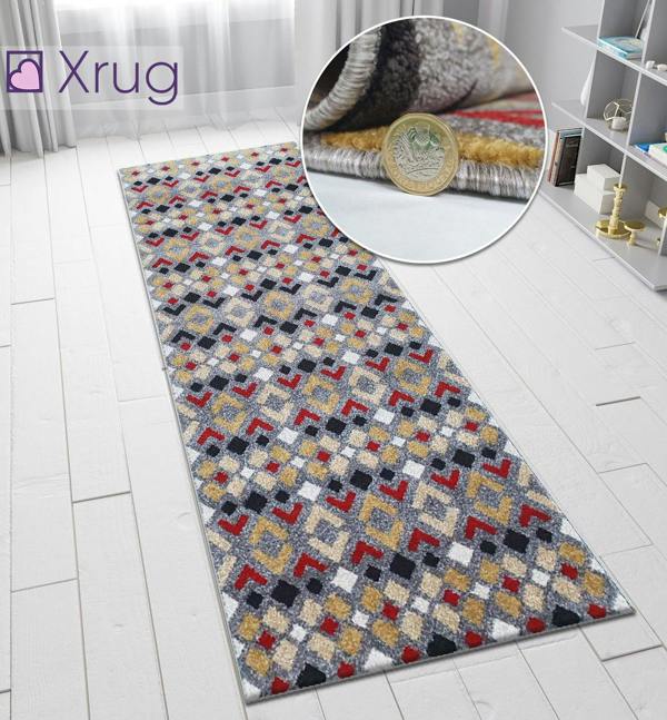 Grey Rug Modern Red Yellow Mustard Patterned Rug Woven Carpet Small Large New