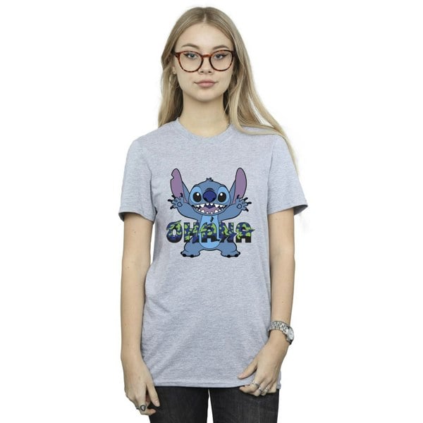 Disney Womens/Ladies Lilo And Stitch Ohana Blue Glitch Cotton Boyfriend T-Shirt - Sports Grey