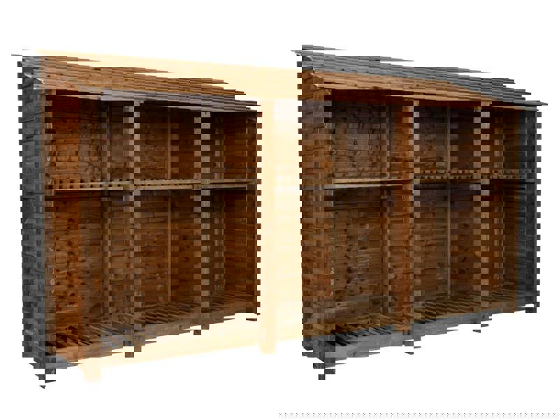 Arbor Garden Solutions Wooden Log Store with Shelf W-335cm, H-126cm or 180cm, D-88cm - Brown Finish