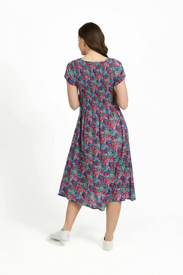 Mudflower Dotty Print Shirred Bodice Midi Dress
