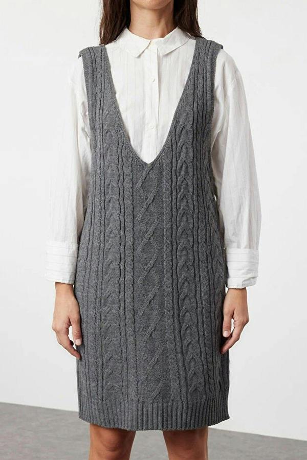 WOVCOR Mini Hair Knitted Knitwear Vest Dress