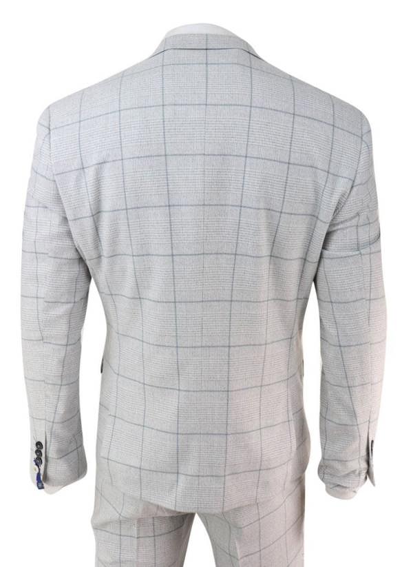 House of Cavani Mens 3 Piece Light Grey Check Tweed Vintage Retro Classic Suit