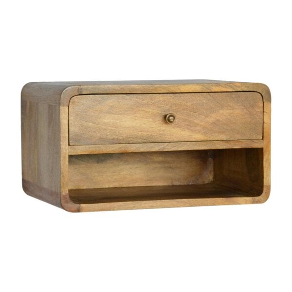Wyld Haus Perugia Floating Curve Natural Mango Wood Open Slot Bedside Table