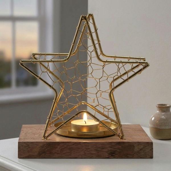 Garden Greatness Celestial Gold Star Wire Candle Holder