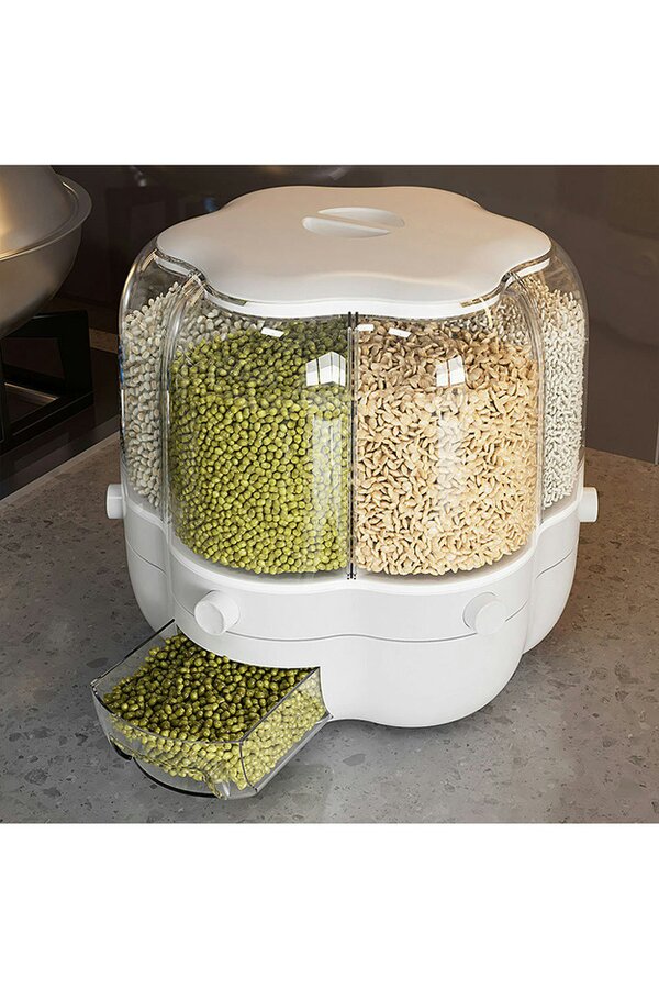 Living and Home 6-Gird Round Cereal Dispenser Rotating Food Organizer Dry Grain Storage for Kitchen