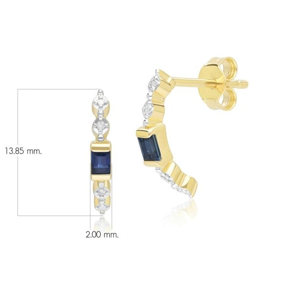 Gemondo Classic Baguette Sapphire & Diamond Half Eternity Hoop Earrings in 9ct Yellow Gold