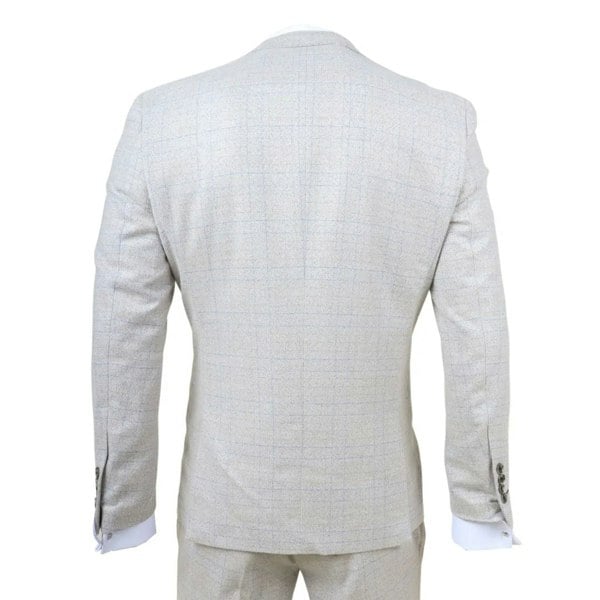 Robert Simon Luis - Men's Cream Plaid Check Slim Fit 3 Piece Suit