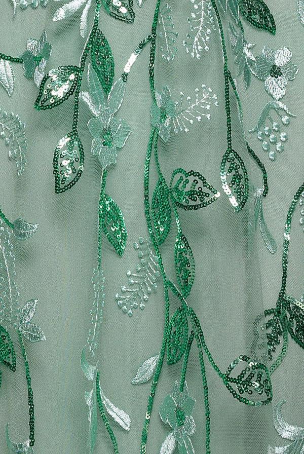 Flared Sleeve Embroidered Maxi Dress - Sage Green DR3279
