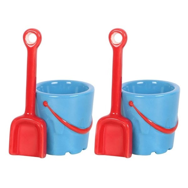 Serano Set of 2 Bucket Shaped Ceramic Egg Cups with Spade Spoons