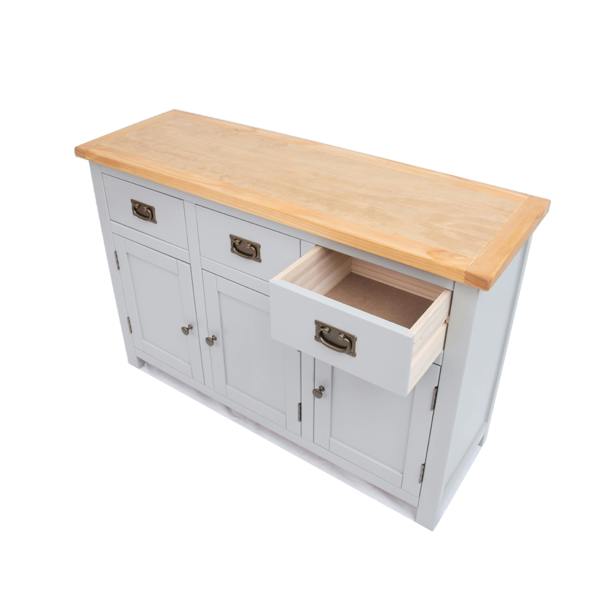 Cabinet Bits Argenta Light Grey 3 Drawer 3 Door Sideboard Brass Drop Handle
