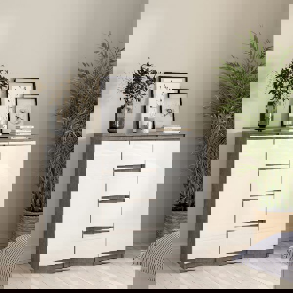 Furniture To Go Naia Sideboard 4 Drawers 2 Doors in Concrete and White High Gloss