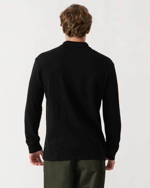 Back of BOSS Orange Petempestolong Mens Long Sleeve Polo Shirt - Black 001