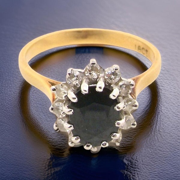 Vintage Tom A traditional Sapphire and Diamond cluster ring