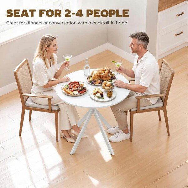 80cm Industrial Round Dining Table - White