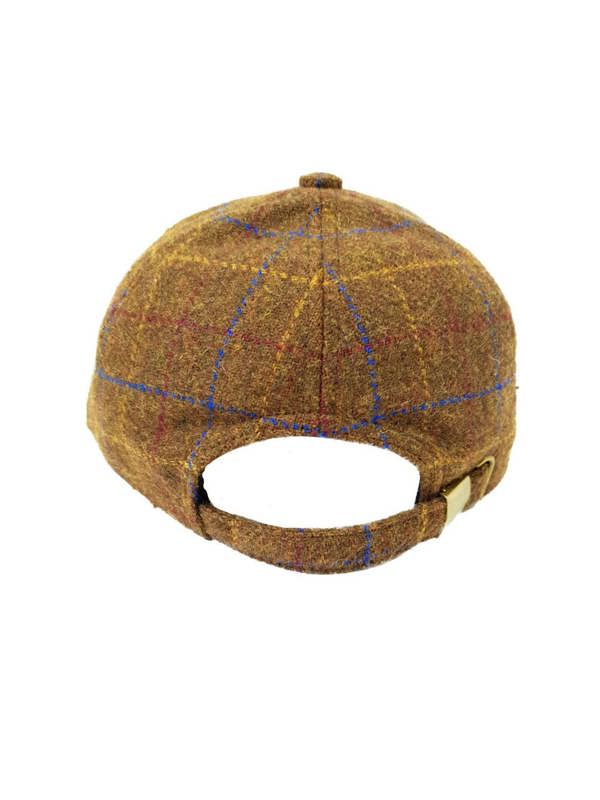 Brown Tweed baseball cap with pheasant embroidery with adjustable strap at the rear