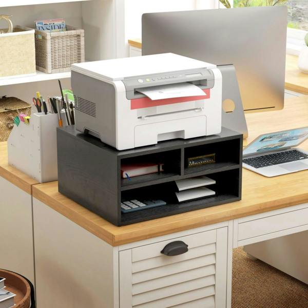 Dyzi Desktop Printer Stand with 3 Open Compartments Desk Organiser Black