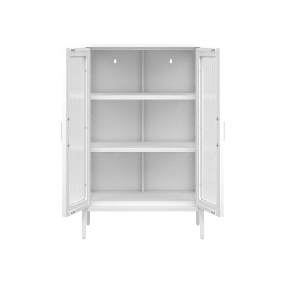 Wyld Haus Bramblewood White Metal Steel Cabinet 2 Glass Door 3 Shelves