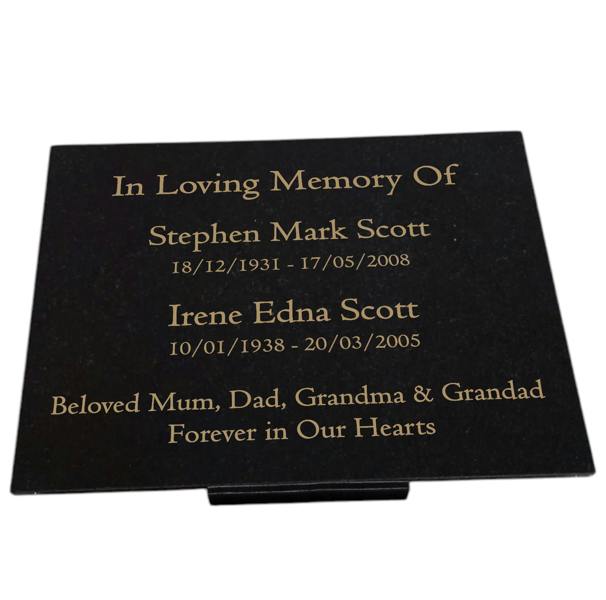 Memorials Direct Granite Memorial Plaque for Two Names, Free Personalised Gold Engraving, Polished Granite