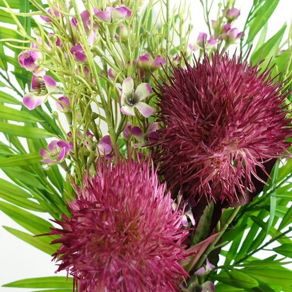 Leaf Pack of 6 x 70cm Globe Thistle Purple Ball Artificial Flower Stem