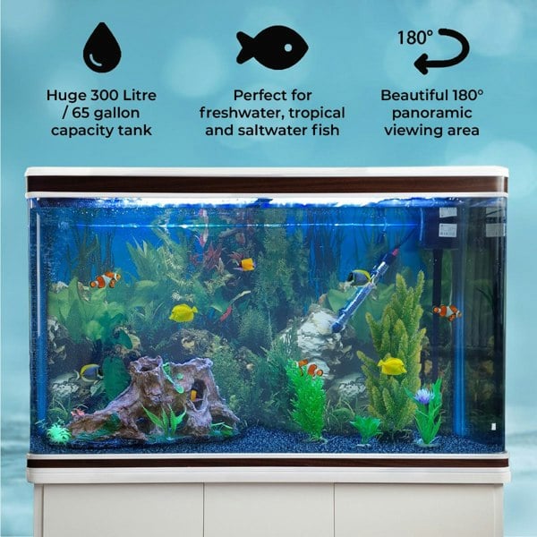 Monstershop Aquarium Fish Tank and Cabinet with Complete Starter Kit - White Tank with Blue Gravel