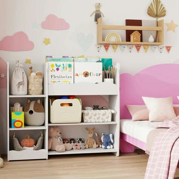 Bobobiy Kids Toy Storage Unit, Bear Design Kids Bookshelf and Toy Organiser, for Bedroom, Nursery, Playroom, White