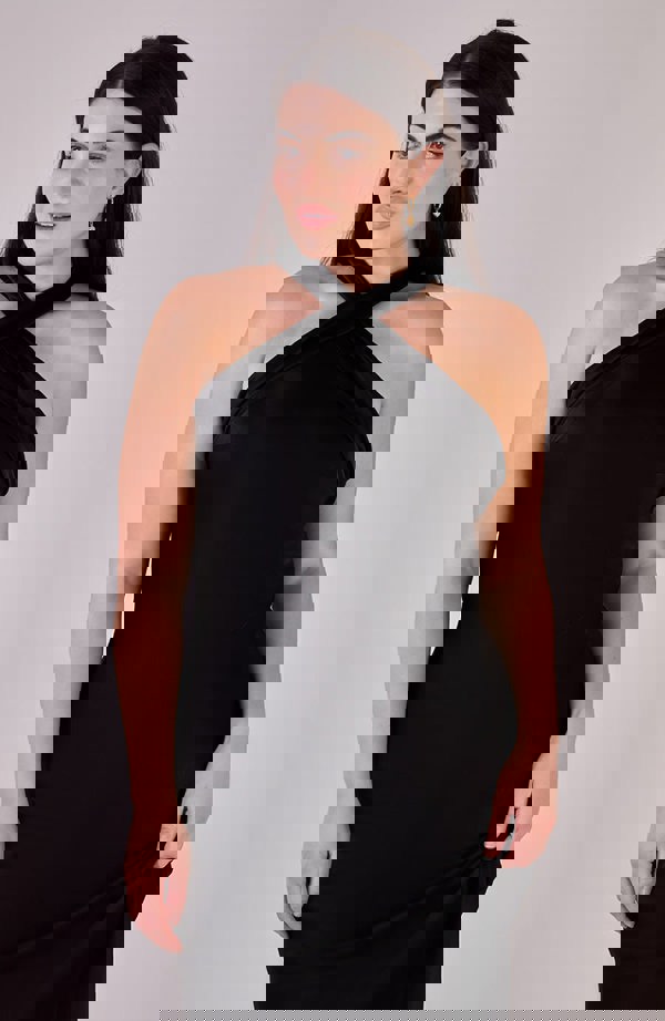 Rewritten London Roma Dress in Black Satin