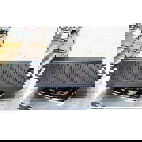 Gr8 Home Non Stick Cast Iron Reversible Griddle Plate Ribbed Pan BBQ Grill Hob Cooking