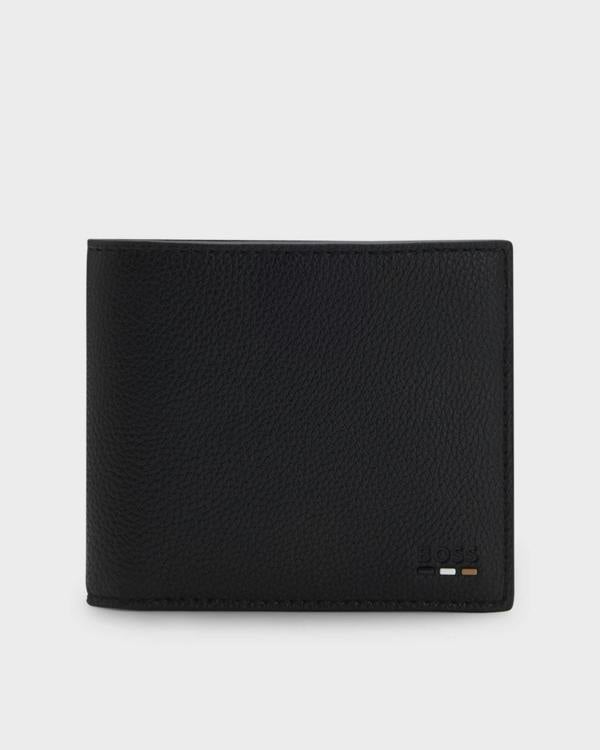 BOSS Orange Ray Mens Faux-Leather Folding Wallet with Signature-Stripe Trim - Black 001 | CHO | Designer Mens Wallets