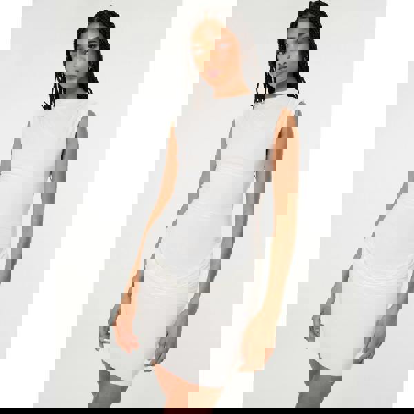 Pink Vanilla Shoulder Pad Ruched Front Mini Dress