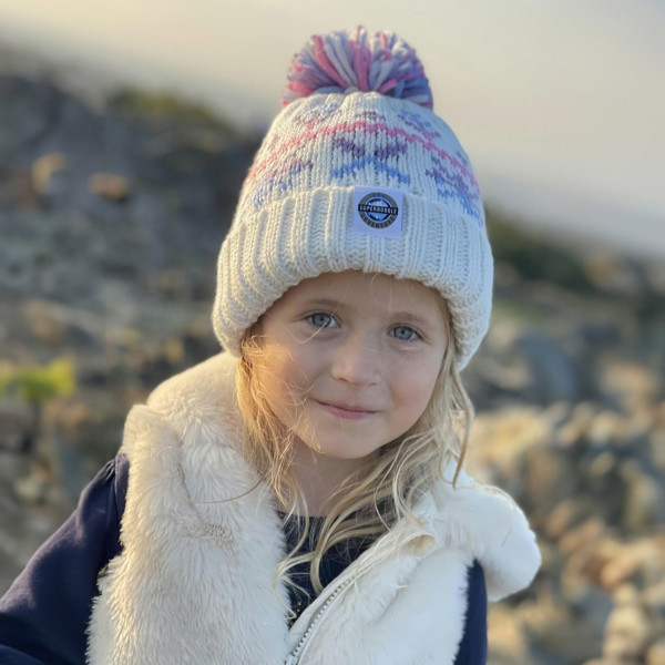 SuperBobble Kids Nordic Knit Beanie Bobble Hat - Pastel Ice Crystal