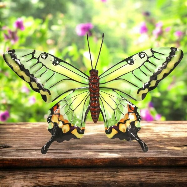 EDH Door Hardware Medium Metal Green Butterfly Wall Art – 23 x 37 x 1 CM | Hand-Painted 3D Butterfly Decoration | Weatherproof Metal Wall Décor