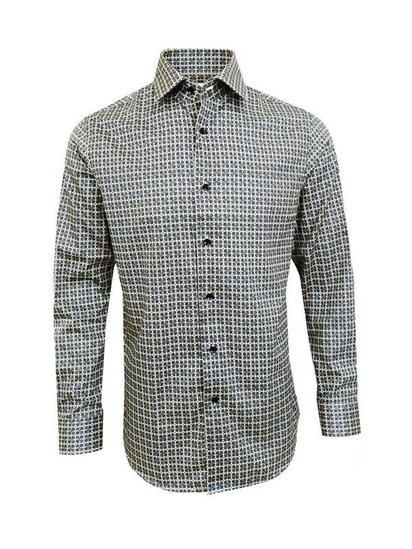 Men’s Beige & Navy Geometric Print Slim Fit Shirt