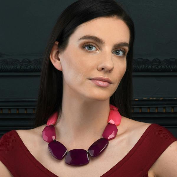Zavana Chunky Purple and Pink Statement Necklace for Women