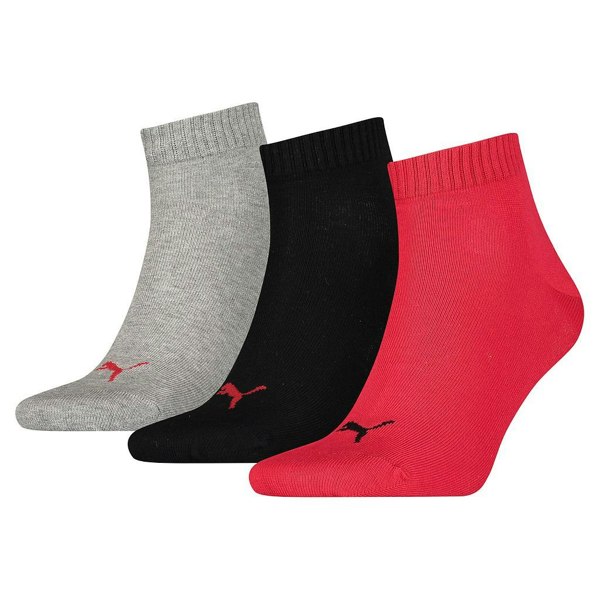 Puma Unisex Adult Quarter Training Ankle Socks (Pack of 3) - Black/Red/Grey