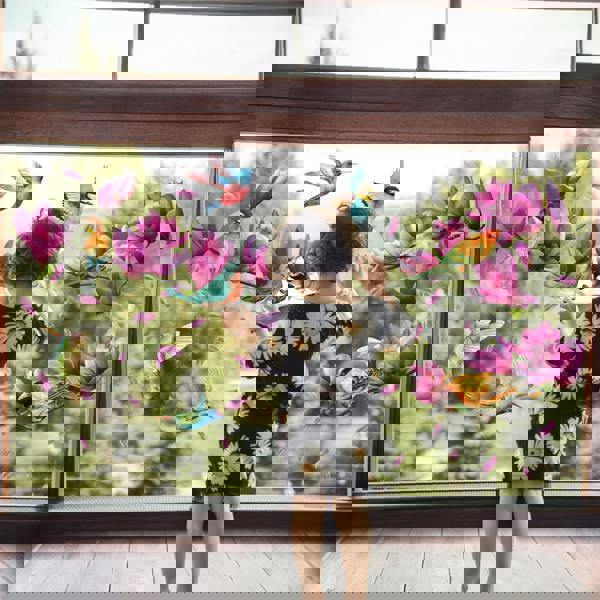 WALPLUS WSW6024 - Pink Magnolia Flowers with Birds Window Clings