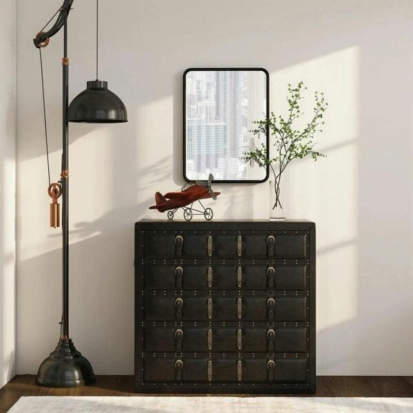 Bobobiy Rectangular Wall Mirror with HD Glass - Black