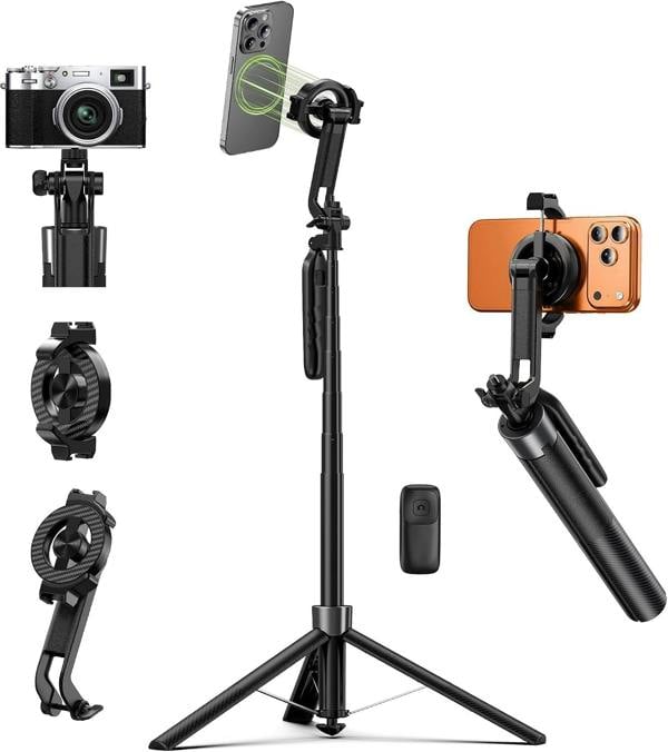HYGRAD BUILT TO SURVIVE Magnetic Selfie Stick Tripod Phone Mount 360°Rotatable Phone Stand Compatible with All Smartphone Selfies Live Video Recording