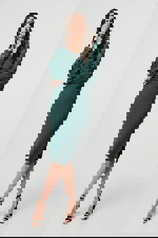 Sage | Long Sheer Sleeve Bodycon Knit Dress
