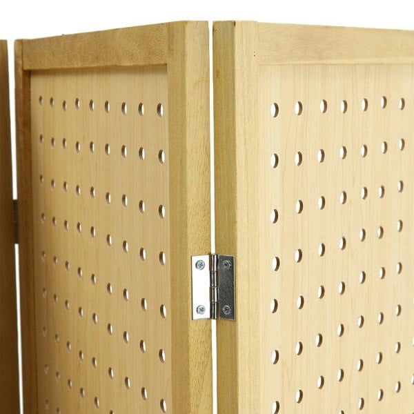 Natural Wood Round-Hole Screen with Four Panels in Paulownia Wood Living and Home