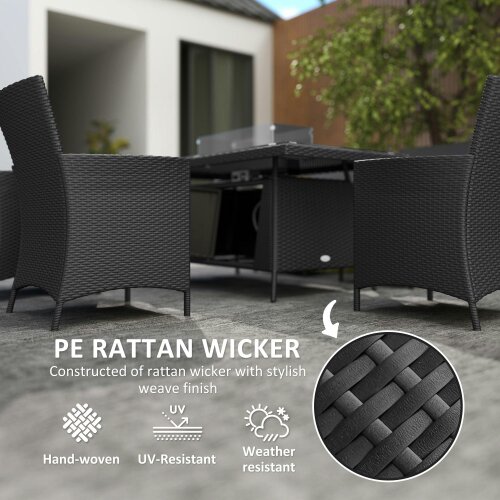 Wyld Haus Lemadi Rattan Black 6 Seater Outdoor Dining Set With Fire Pit Table