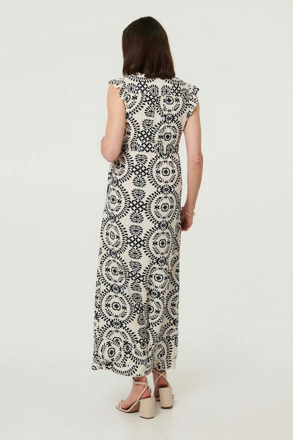 Cream | Printed Cap Sleeve Tie Waist Maxi Dress
