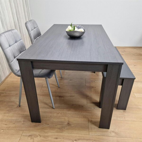 Kosy Koala Modern Dark Grey Dining Table Set with 2 Grey Velvet Chairs And 1 Bench
