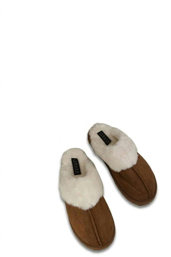 Josie Fuzzy Faux Fur Lined Slip-on Slippers - Chestnut_wb
