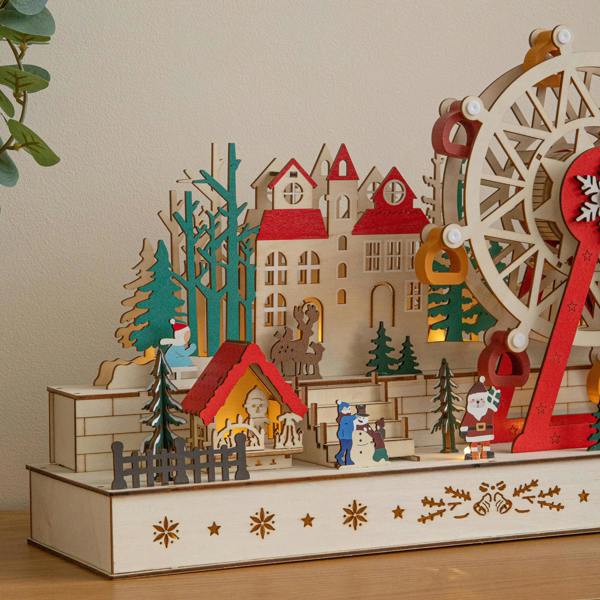 Samuel Alexander 45cm Light Up Wooden Christmas Village Scene with Rotating Ferris Wheel