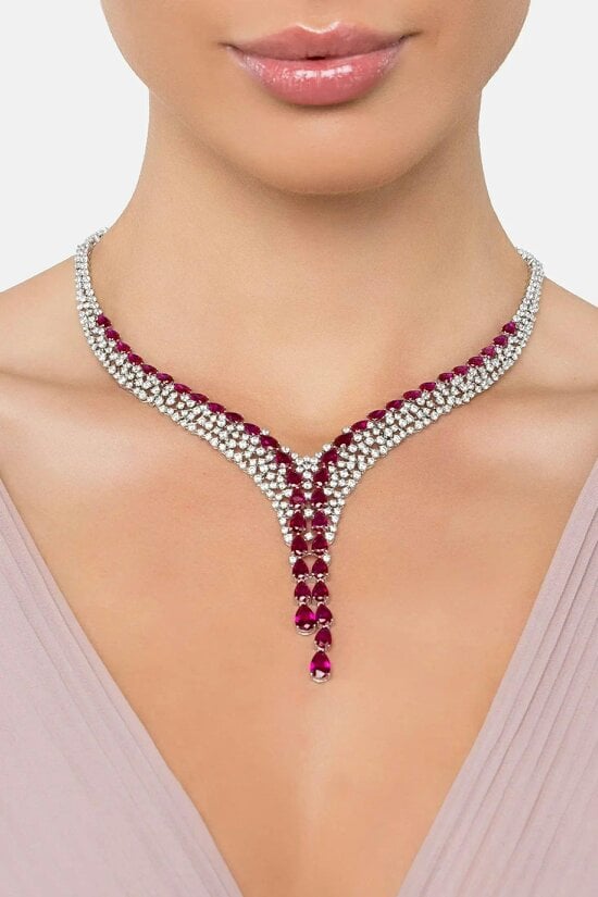 Latelita Baroness Statement Necklace Ruby Silver