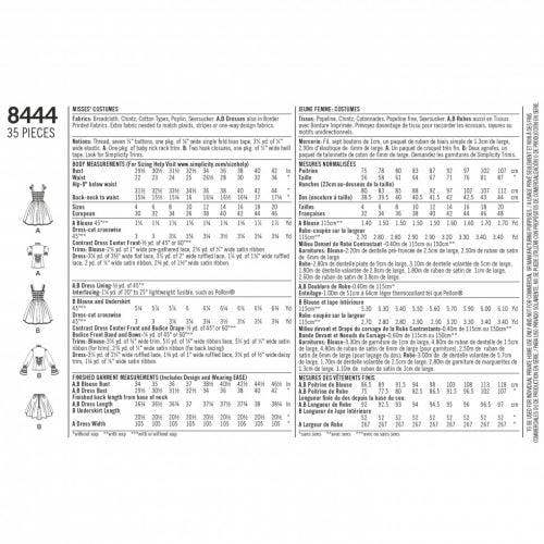 Simplicity Sewing Pattern 8444, Costumes for Women, D5 (4-6-8-10-12) - Intermediate
